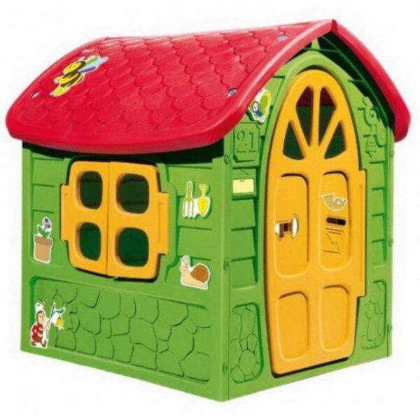 Kućica za decu Dohany zeleno-crvena sa žutim vratima i žutim prozorima