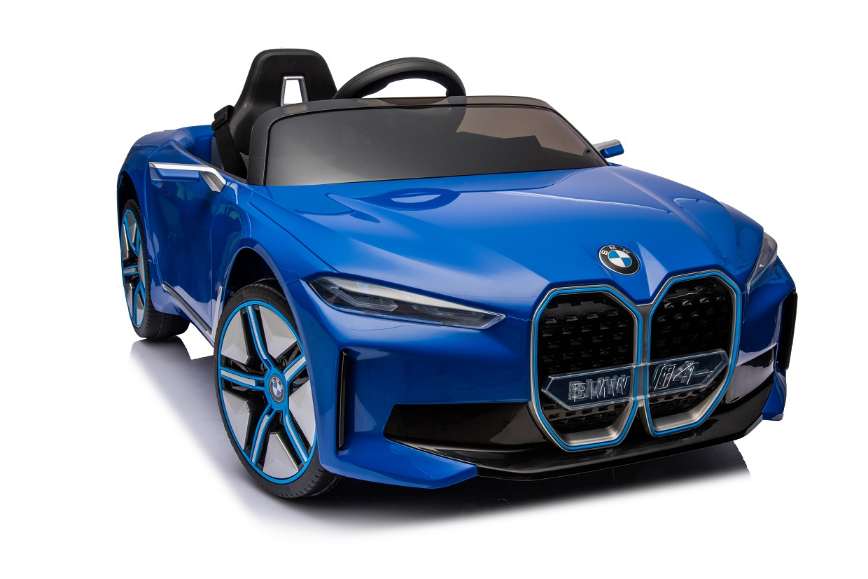 Dečiji auto BMW I4 licenciran plavi sa mekim gumama i sedistem