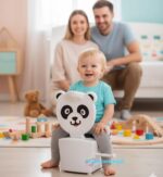 Noša za bebe Panda sa bebom na noši u obliku wc šolje