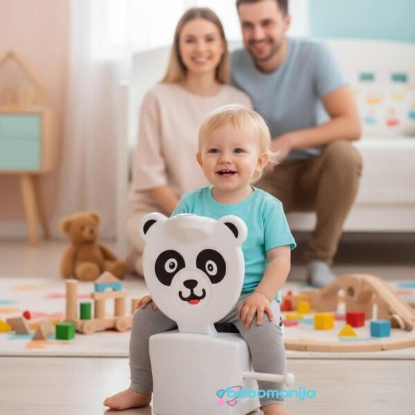 Noša za bebe Panda sa bebom na noši u obliku wc šolje