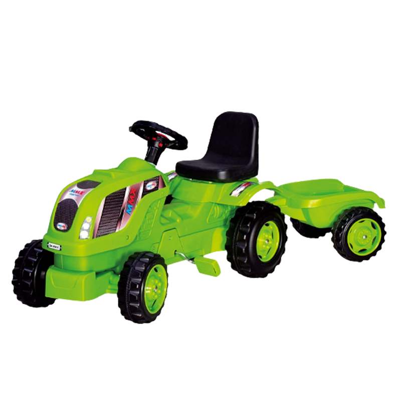Traktor MMX 010275 sa prikolicom na pedale zeleni prikazan na beloj površini