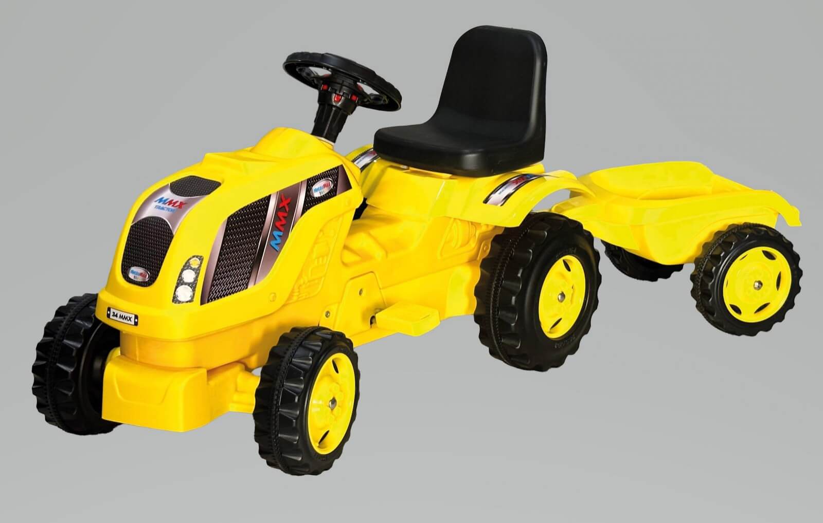 Traktor MMX 010268 na pedale sa prikolicom žute boje