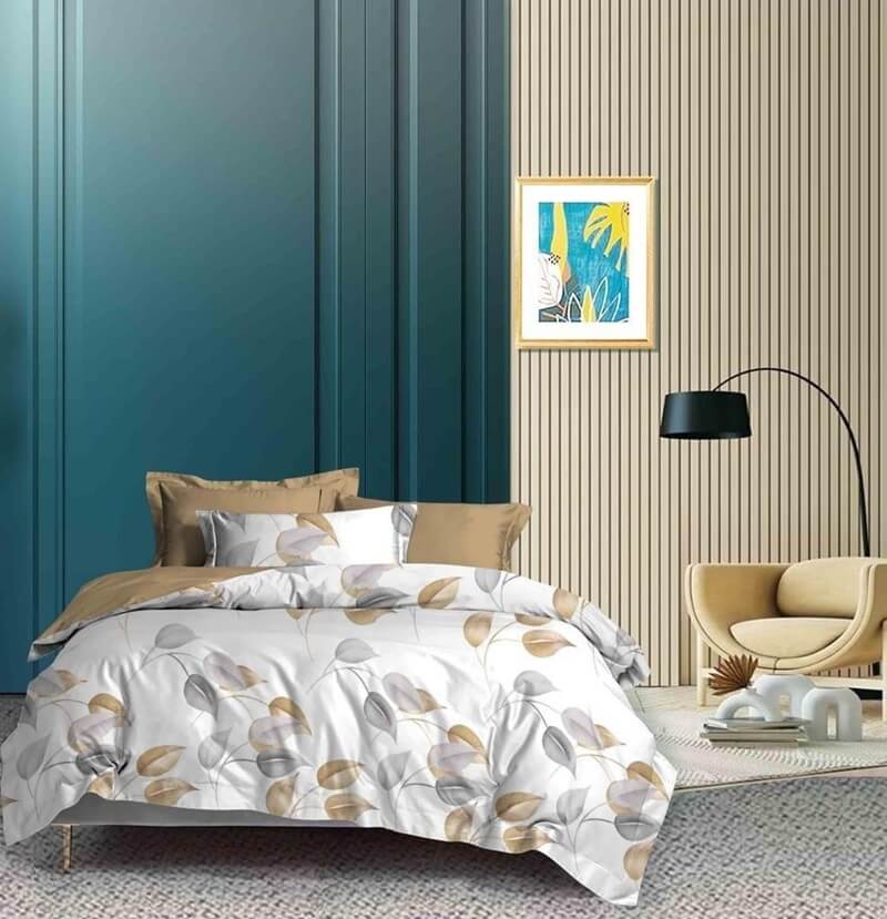 posteljina-za-bracni-krevet-liske-sivo-bež-1 Posteljina za krevet Liske