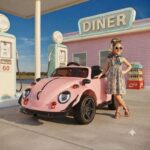 Auto za decu Retro Buba TS-22-4R na akumulator - roze