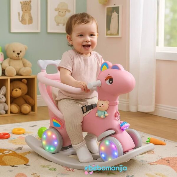 Guralica 620-1 roze sa detetom kako se ljulja