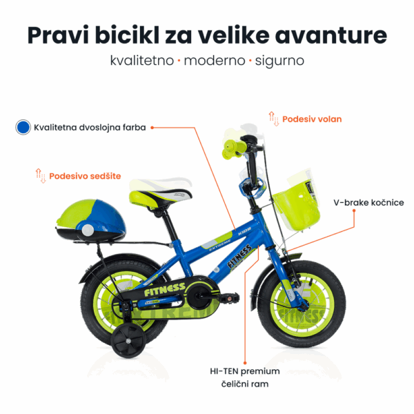 Dečija bicikla 12'' Fitness plavo-zelena SM-12106 - Slika 3