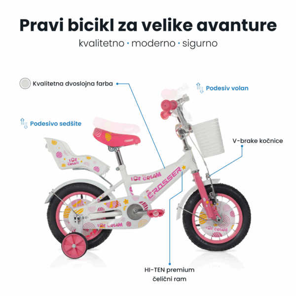 Dečija bicikla 12'' Ice-cream roze SM-12102 - Slika 3