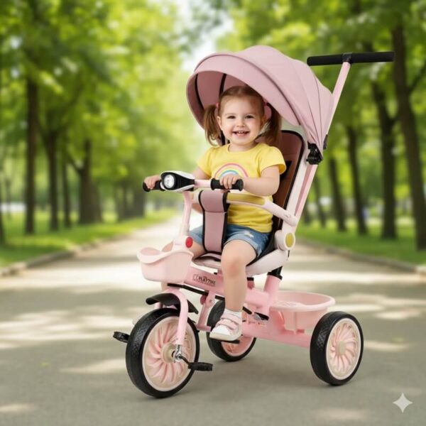 Sklopivi tricikl 4001 roze sa devojčicom u triciklu