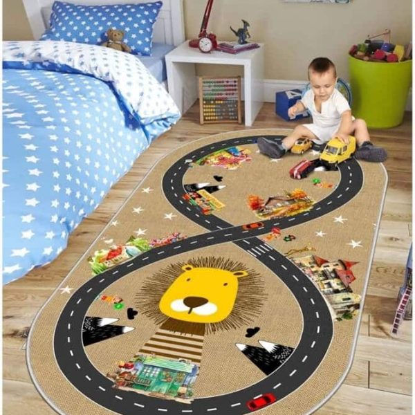 Ovalni dečiji tepih sa gumenom podlogom 120x180cm – Staza-Lav, otg-001