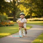 balans bicikl sa dečakom u parkom kako ga vozi