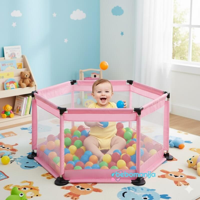 ogradica-za-bebe-615-roze-4 ogradica za bebe 615 roze sa bebom kako se igra u dečijoj ogradici