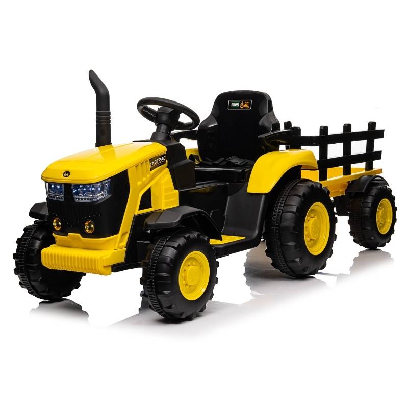 Traktor sa prikolicom na akumulator žuti slikan sa strane
