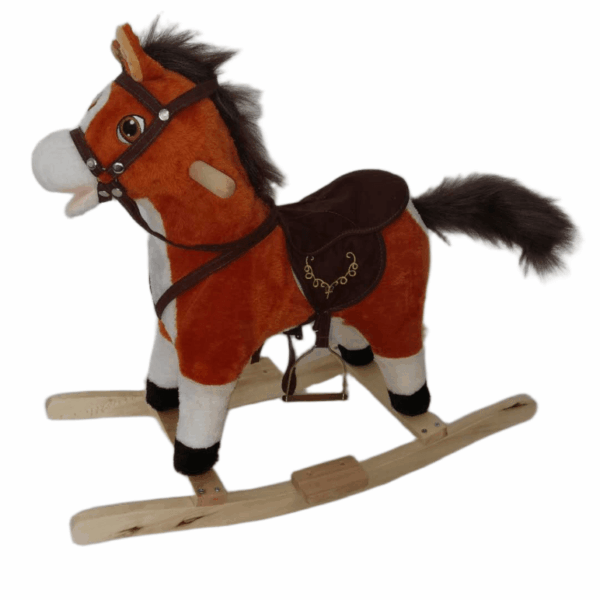 Plisani konjic klackalica sa muzikom i uzengijama Baby Line - Poni svetlo braon