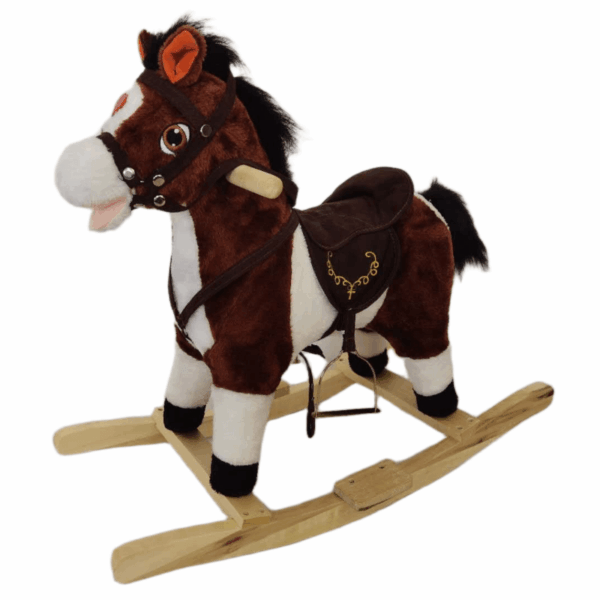 Plisani konjic klackalica sa muzikom i uzengijama Baby Line - Poni tamno braon