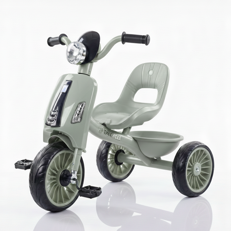 Tricikl za decu Sivi "Retro" sa EVA točkovima, muzikom i svetlima