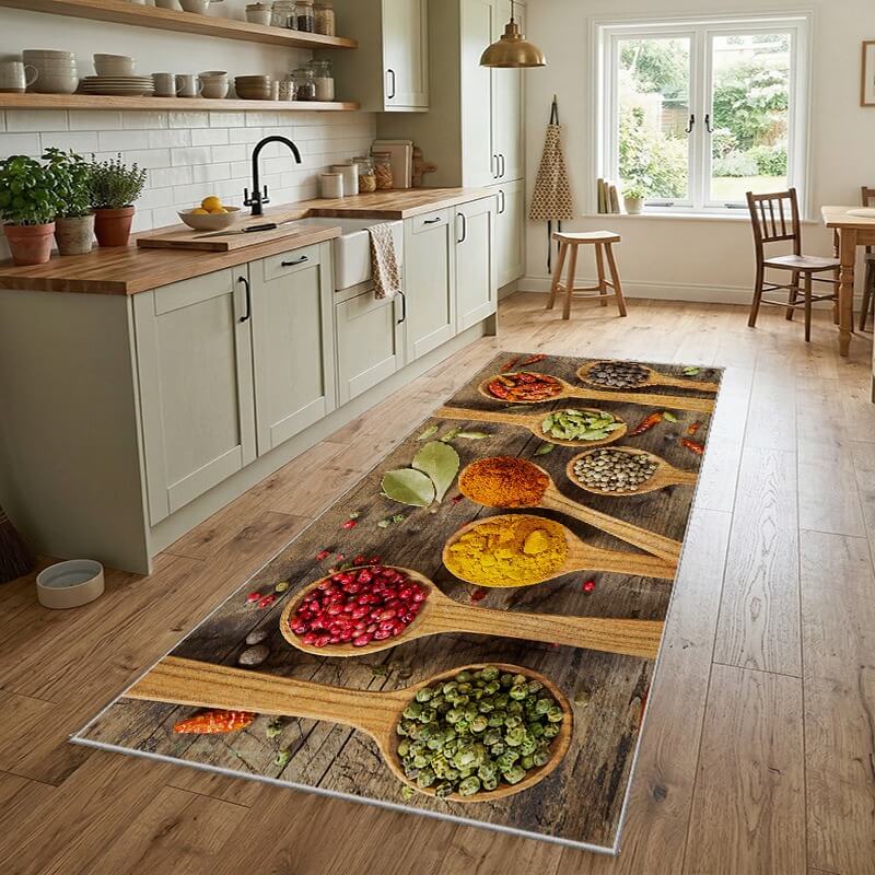 Staza za kuhinju 80x160cm sa gumenom podlogom – Začini bež, VKG-013