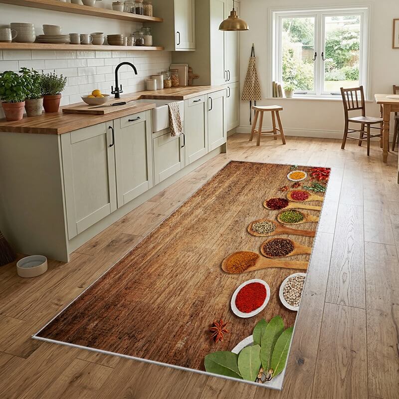 Staza za kuhinju 80x160cm sa gumenom podlogom – Začini bež II, VKG-016