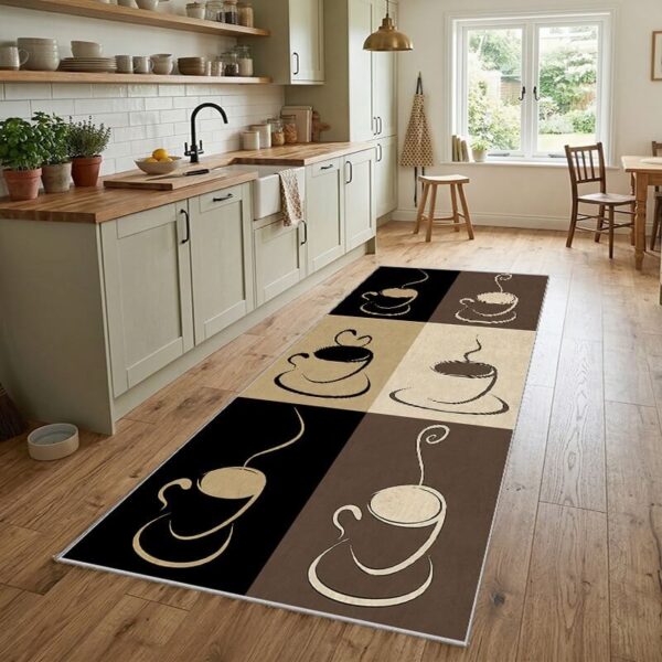 Staza za kuhinju 80x160cm sa gumenom podlogom – Coffee time V crni, VKG-031