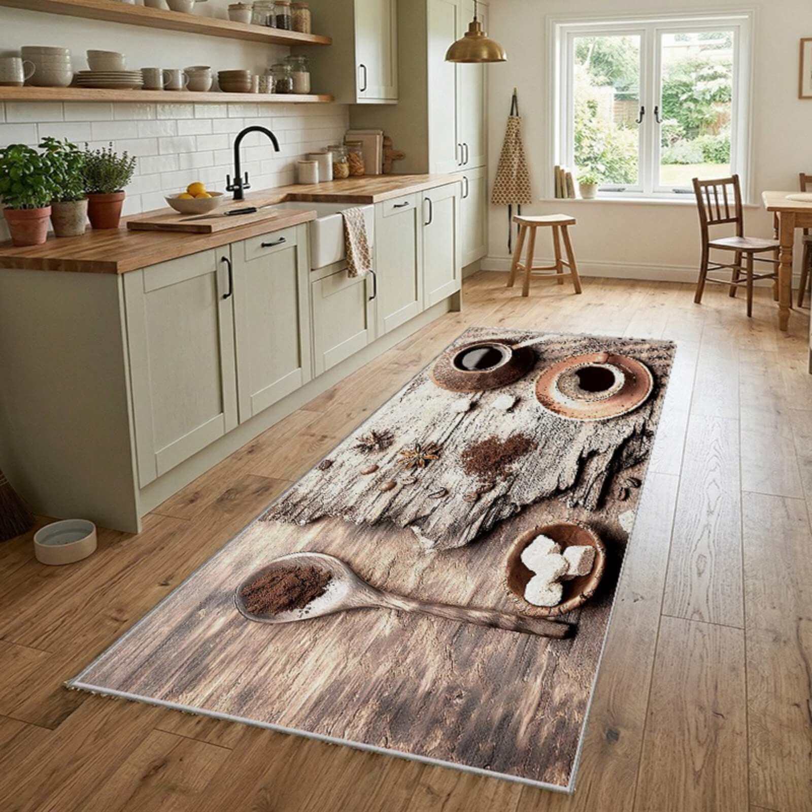 Staza za kuhinju 80x160cm sa gumenom podlogom – Kafa i kocke šećera, VKG-034