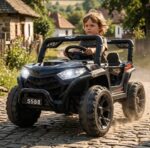 dečiji dzip ts-5588 crni kako ga dečak vozi po putu