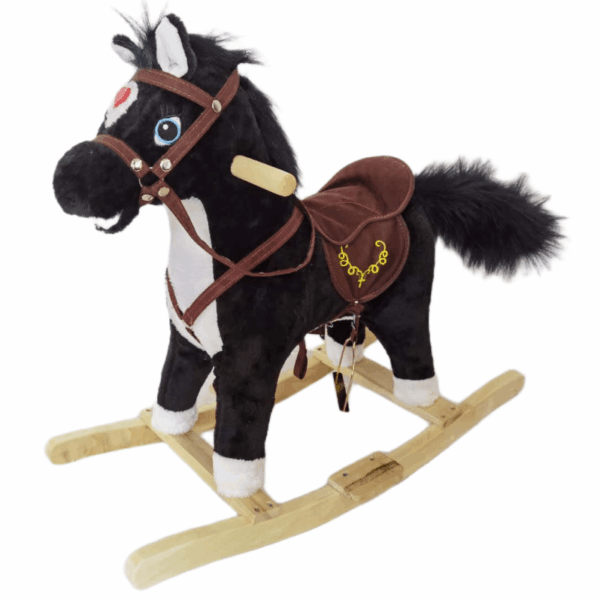 Plisani konjic klackalica sa muzikom i uzengijama Baby Line - Poni crni