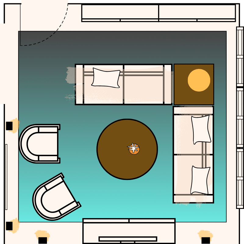 Kako postaviti veliki tepih u odnosu na garnituru