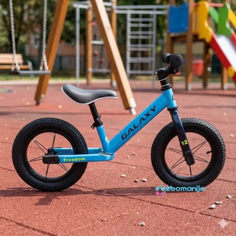 Balans bike Galaxy freedom plavi slikan u parku