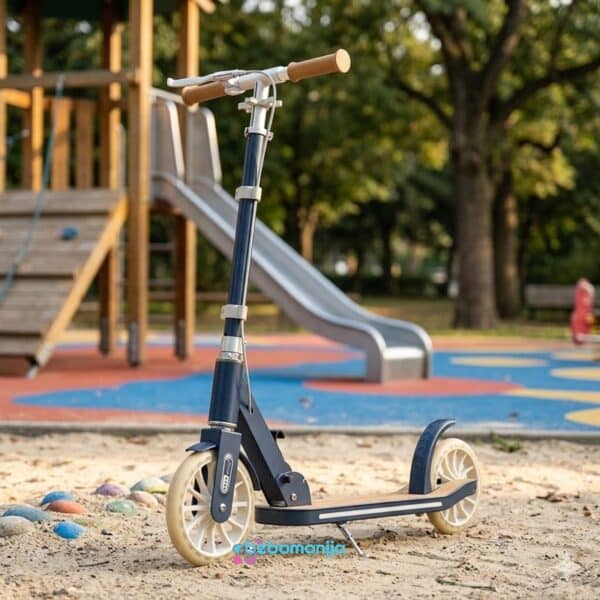 Sklopivi trotinet tt-1005 plavi slikana u dečijem igralištu