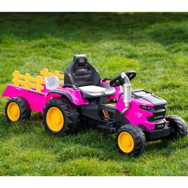 Dečiji traktor sa prikolicom i daljinskim roze - traktor na akumulator - slika 2