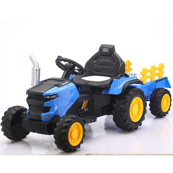 Dečiji traktor sa prikolicom i daljinskim plavi - traktor na akumulator - slika 1