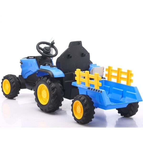 Dečiji traktor sa prikolicom i daljinskim plavi - traktor na akumulator - slika 2