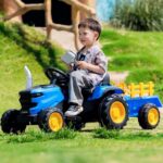 Dečiji traktor sa prikolicom i daljinskim plavi - traktor na akumulator - slika 4