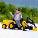 Traktor sa prikolicom i pokretnom kašikom žuti - radna mašina za decu - slika 5