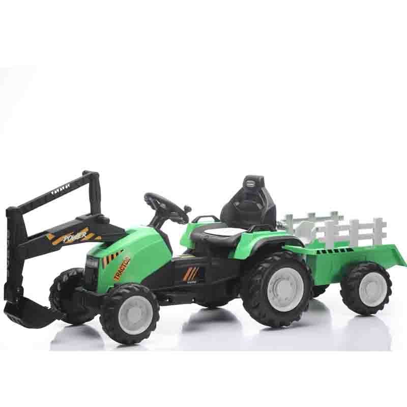 Traktor sa prikolicom i kašikom Zeleni Traktor sa prikolicom i pokretnom kašikom zeleni - radna mašina za decu - slika 1