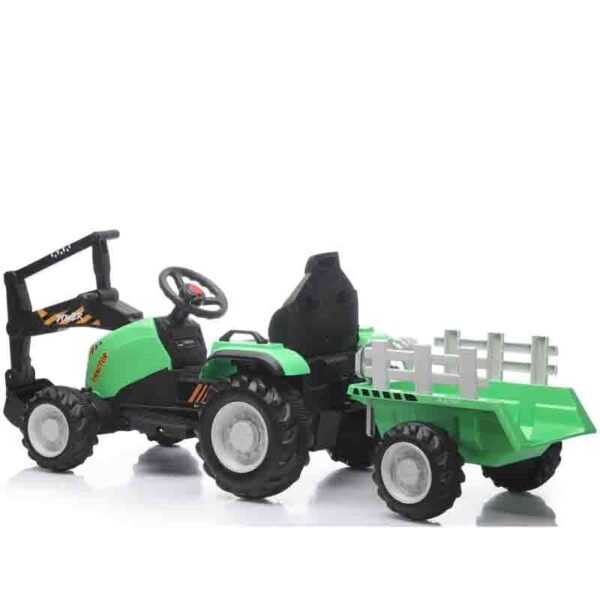Traktor sa prikolicom i pokretnom kašikom zeleni - radna mašina za decu - slika 2