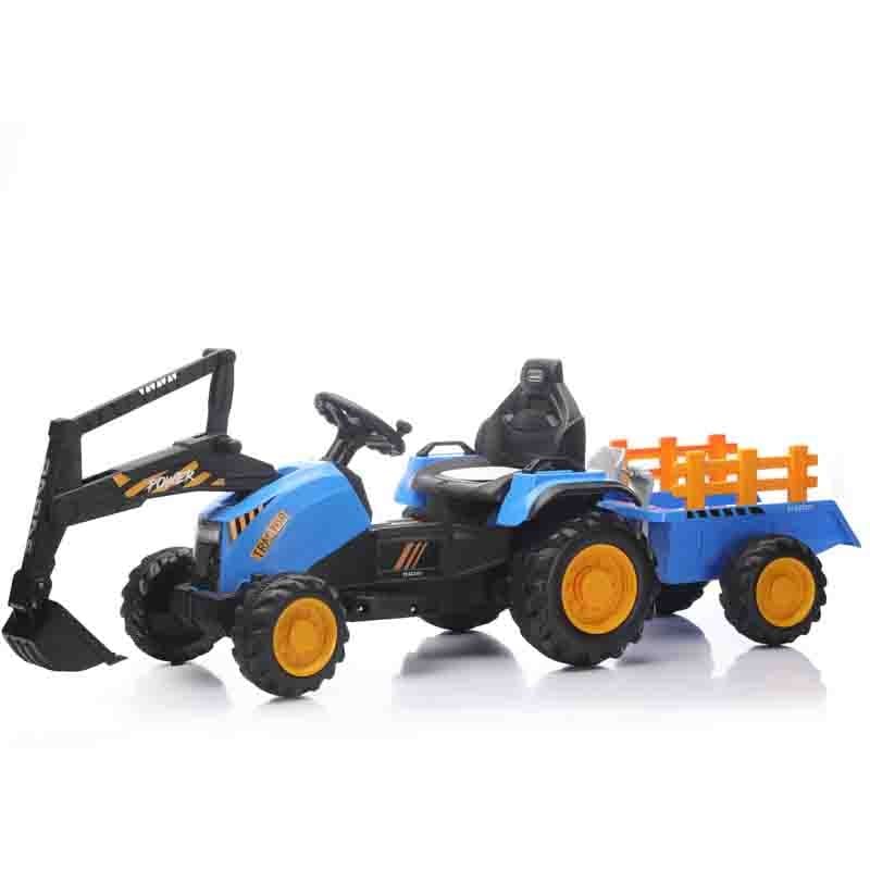 Traktor sa prikolicom i kašikom Plavi Traktor sa prikolicom i pokretnom kašikom plavi - radna mašina za decu - slika 1