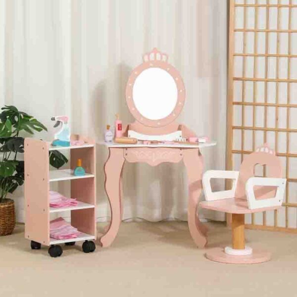 Dečiji drveni set – Frizerski i kozmetički salon roze/bela MSN24022 2